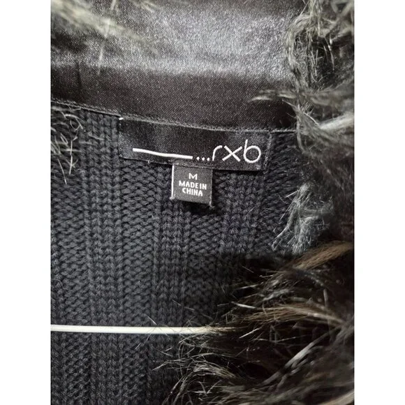 RXB Vest Black Faux Fur Sweater High Neck Long Tunic Style  Women's Medium - Picture 9 of 11
